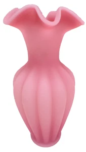 VTG Fenton Melon Pink Satin Custard Glass Ruffled Crimped Vase Tall 11 1/2" - Picture 1 of 6