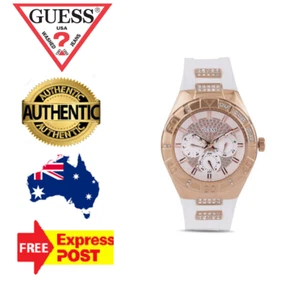 GUESS LUNA W0653L4 WHITE/ROSE GOLD/CRYSTAL/SILICONE WOMENS CHRONO WATCH NEW - Picture 1 of 7