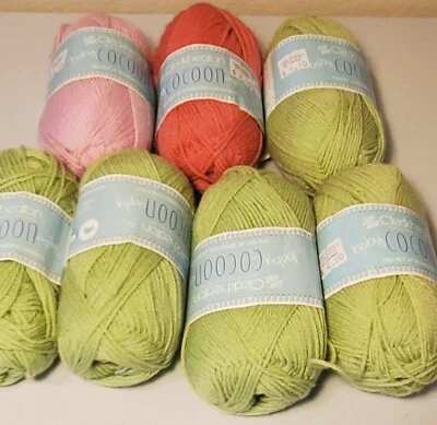Lot of 6 Skeins Cleckheaton Baby Cocoon Knitting Yarn Green & Pink 50g 162m each - Image 1 of 4