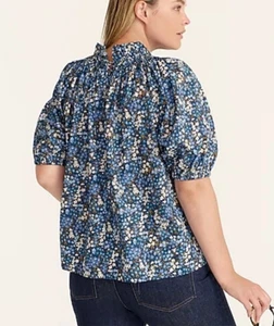 J.Crew Smocked Neck Puff Sleeve Top Liberty Sea Blossoms Fabric Women's S EUC - Picture 1 of 6