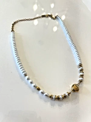 Faux Pearl Baroque Style Necklace Gold Tone Chain Y2K Statement Jewelry - Image 1 of 4