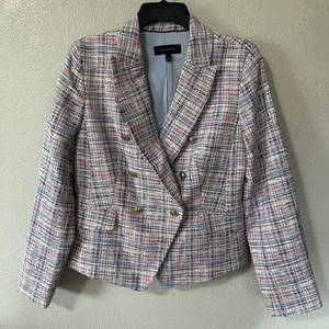 Talbots Blazer Jacket Womens Size 4 Purple Pink Tweed Double Breasted Lined - Picture 1 of 8