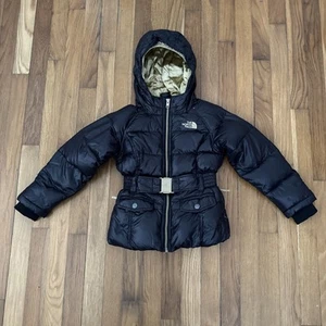North Face Girls 550 Down Puffer Jacket Goose Insulated Hooded Belt Size XXS 5 - Picture 1 of 8