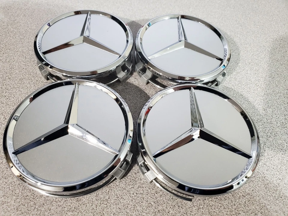 Set Of 4 75mm Wheel Center Rim Hub caps For Mercedes Benz Silver Chrome Star⭐ Foto 1 de 4