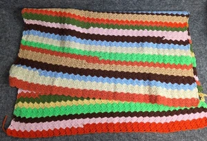 Vtg Handmade Crochet Afghan Multicolor Striped Blanket 34x43 Soft Yarn - Picture 1 of 5