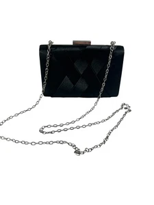 Black Satin Evening Shoulder Bag Criss Cross Pattern Clutch Purse Dressy Wedding - Picture 1 of 8