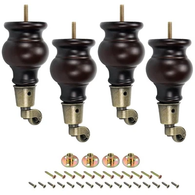 4 PÇS 4,72 polegadas pernas de móveis de madeira com rodízios pernas redondas de sofá de cabaça - Imagem 1 de 4