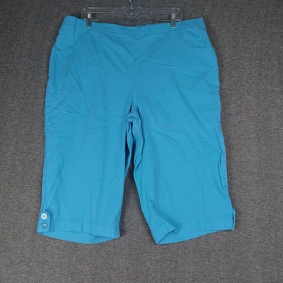 JUST MY SIZE WOMENS BLUE ELASTIC WAIST PULL ON BUTTON DETAIL CAPRI PANTS SIZE 3X - Image 1 of 4