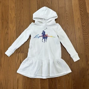 Polo Ralph Lauren Dropped Waist Hooded sweatshirt Dress Girl's Size S(7) white - Picture 1 of 6