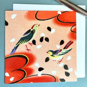 JAPANESE ART BIRTHDAY CARD; BIRDS;BABY;CHILDREN;BLANK;FREEPOST;PINK;PRETTY - Picture 1 of 9