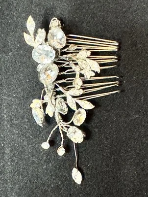 Rhinestone Floral Hair Comb – Silver, Wedding Prom Formal Accessory - Image 1 of 4