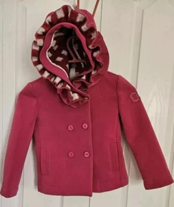 Monnalisa Girls Hot Pink Hooded Ruffle Coat Size 7 Made In Italy - Picture 1 of 13