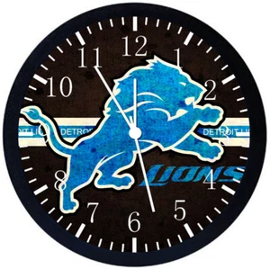 Detroit Lions Wall Clock Large 12" Black Frame Glass Face Non-Ticking E434 - Picture 1 of 1