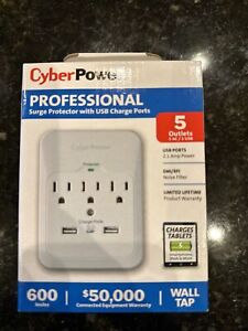 CyberPower CSP300WUR1 Professional 3-Outlet Surge Protector with 2 USB Ports