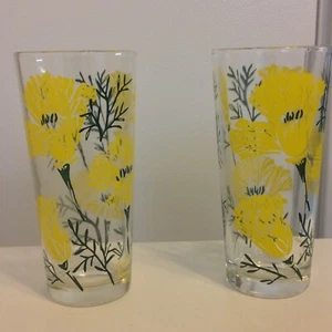 2 vintage California Yellow Poppy Ice Tea large Glass Peanut Butter Glasses - Picture 1 of 3