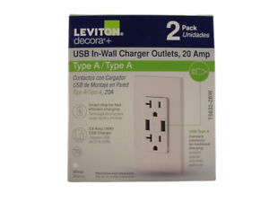 Leviton T5832-2BW USB In-Wall Charger Outlet - White factory sealed