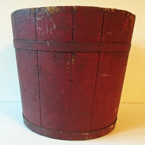 Antique New England WOODEN SAP BUCKET with Metal Bands & Hanging Hook - Picture 1 of 19
