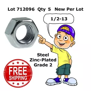 NUTS HEX STEEL 1/2-13 Grade 2 Zinc Plated (5) 712096 - Picture 1 of 3
