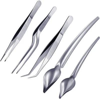 Pro Chef Plating Kit TWEEZERS Tongs Dessert Sauce Tool Spoon Kitchen Offset Set - Image 1 of 4