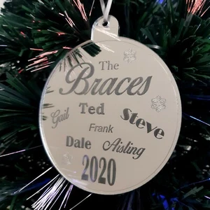 Bauble "Family Names" Engraved Christmas Tree Decoration Mirrored - Picture 1 of 4