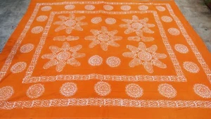 Colcha Batik Naranja Hecha a Mano Algodón Floral India King Talla 2 Fundas de Almohada A - Imagen 1 de 7