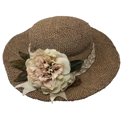 Burning Bush Millinery Sombrero de Paja Rosa Flor Derby Iglesia Pascua Coqueta Boho Foto 1 de 4
