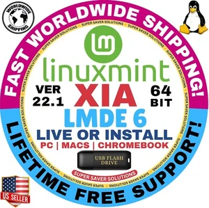 Linux MINT 22 USB FAYE LMDE-6, 64-Bit, Live Boot, Full Install for MAC, PC - Picture 1 of 7