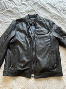 Emanuel Ungaro Men's Size Large Leather Soft Bomber Black Full Zip Retro Jacket - Picture 1 of 6