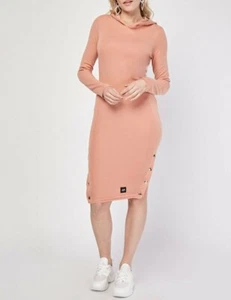 Sixth June Light Salmon Popper Side Hooded Bodycon Dress Size S RRP 49.99 - Picture 1 of 4