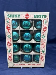 VINTAGE GLÄNZEND BRITE GRÜN MUNDGEBLASEN 50er JAHRE GLAS 12 ORNAMENTE MIT BOX - Bild 1 von 15