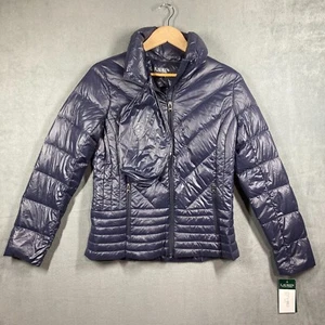 Lauren Ralph Lauren Puffer Jacket Xs Blue Navy Full Zip Down Packable Light - Picture 1 of 9
