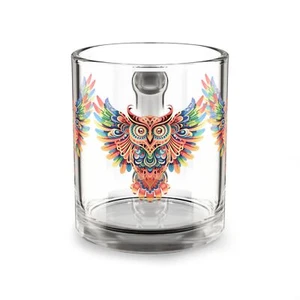 Colorful Owl Glass Mug, Unique Coffee Cup, Vibrant Tea Mug, Owl Collectibles - Picture 1 of 5