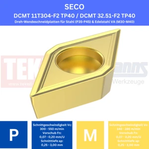 10 x SECO DCMT 11T304-F2 TP40 Drehen Stahl & VA !NEU, mit Rechnung! - Picture 1 of 4