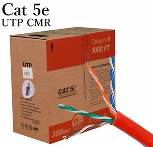 Cable de red Ethernet conductor sólido Cat5e rollo 1000 pies UTP 24 AWG CMR cobre - Imagen 1 de 4