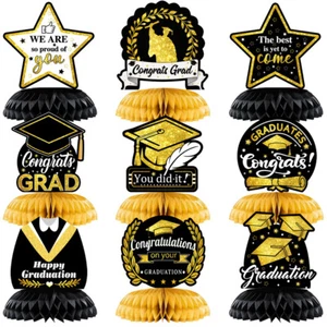 9pcs 2024 Graduation Party Decorations Black And Gold Honeycomb Table Centerpiec - Picture 1 of 6
