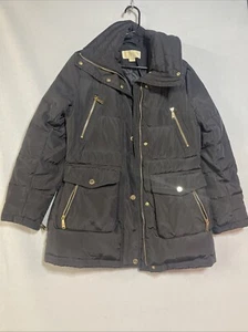 Michael Kors schwarze Designer luxuriöse gefütterte Jacke Damen PS Mantel goldener Reißverschluss - Bild 1 von 8
