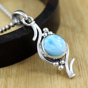 Natural Larimar Gemstone 925 Sterling Silver Handmade Pendant Women Jewelry Gift - Picture 1 of 8