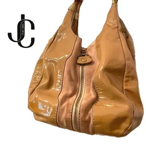 Jimmy Choo "Mandah" Camel Patent Leather & Suede Expandable Hobo Bag w/ COA - Picture 1 of 14