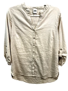 Anne Klein Women's Beige Button Up Linen Blend Shirt Medium NWOT - Picture 1 of 5