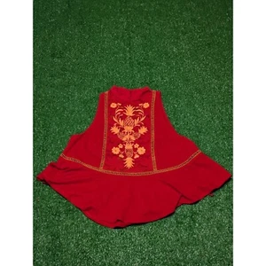 Free People Embroidered Tank Top Pineapple Sleeveless Red XS - Picture 1 of 3
