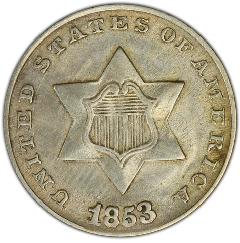 1853 18/18 Repunched Date - FS-301 - Three Cent Silver Trime - 3CS - Cleaned Cover