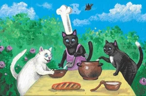 4X6 POSTAL RYTA ESTILO VINTAGE ARTE NEGRO GATO PRIMAVERA VERANO ARTE PICNIC - Imagen 1 de 1