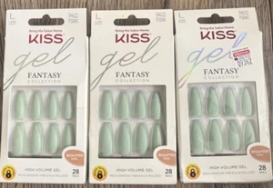 3X Kiss Gel Fantasy High Volume Gel Long Nails, FS04X Sculpted 28 Nails Each - Picture 1 of 2