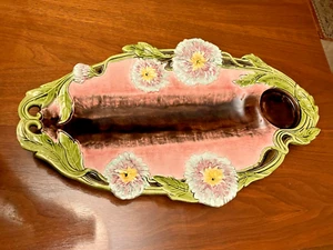 Antike Ende 19Jh Julius Dressler Majolika Jugendstil Chrysanthemenplatte oval - Bild 1 von 13