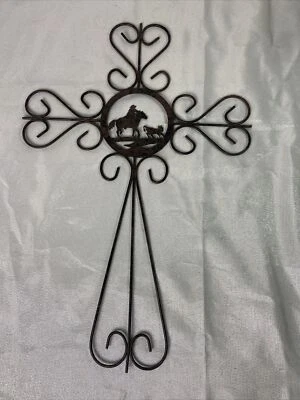 Cruz de pared decorativa de metal occidental vaquero becerro caballo Foto 1 de 4