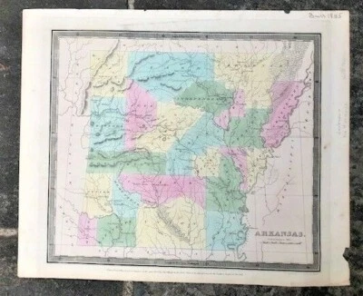 MAPA DE ARKANSAS - 1835 (Muestra condados que ahora forman parte de Texas) T. Illman Foto 1 de 4