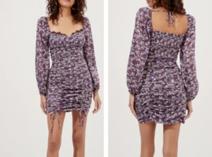 ASTR the Label Purple Mardi Floral Ruched Sheer Long Sleeve Mini Dress SMALL 4/6 - Picture 1 of 4