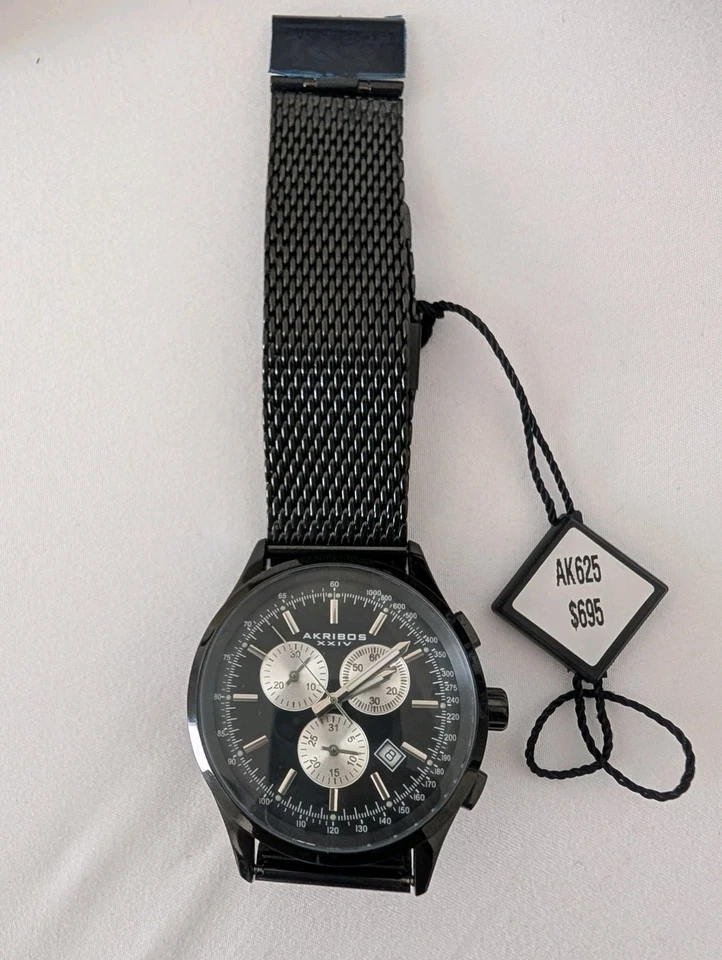 Akribos XXIV Men's AK625BK Ultimate Black Stainless Steel Watch with Mesh Band