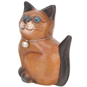Adornos de gatito tallados en madera tallados en madera estatuas de gatos decoraciones de madera - Imagen 1 de 12