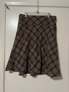 Women’s East 5th skirt size 12 plaid Brown/Black Midi - Picture 1 of 3